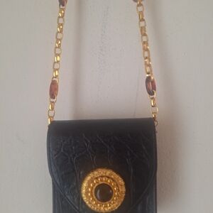 Leatherock Black Mini Bag with Gold Accents